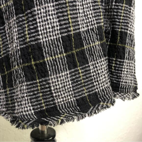 Habitat black white plaid gauze cotton raw hem button tunic top size Large - Picture 14 of 16